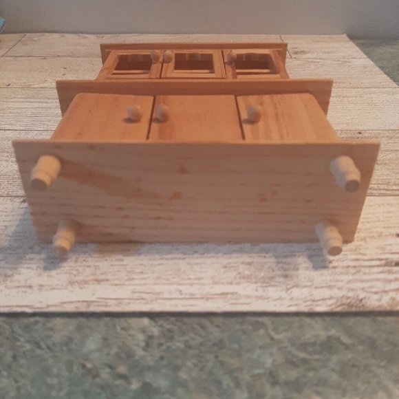 6" Tall Unfinished Wooden Buffet for Dollhouse Dining Room Cabinet Cupboard - Picture 7 of 8